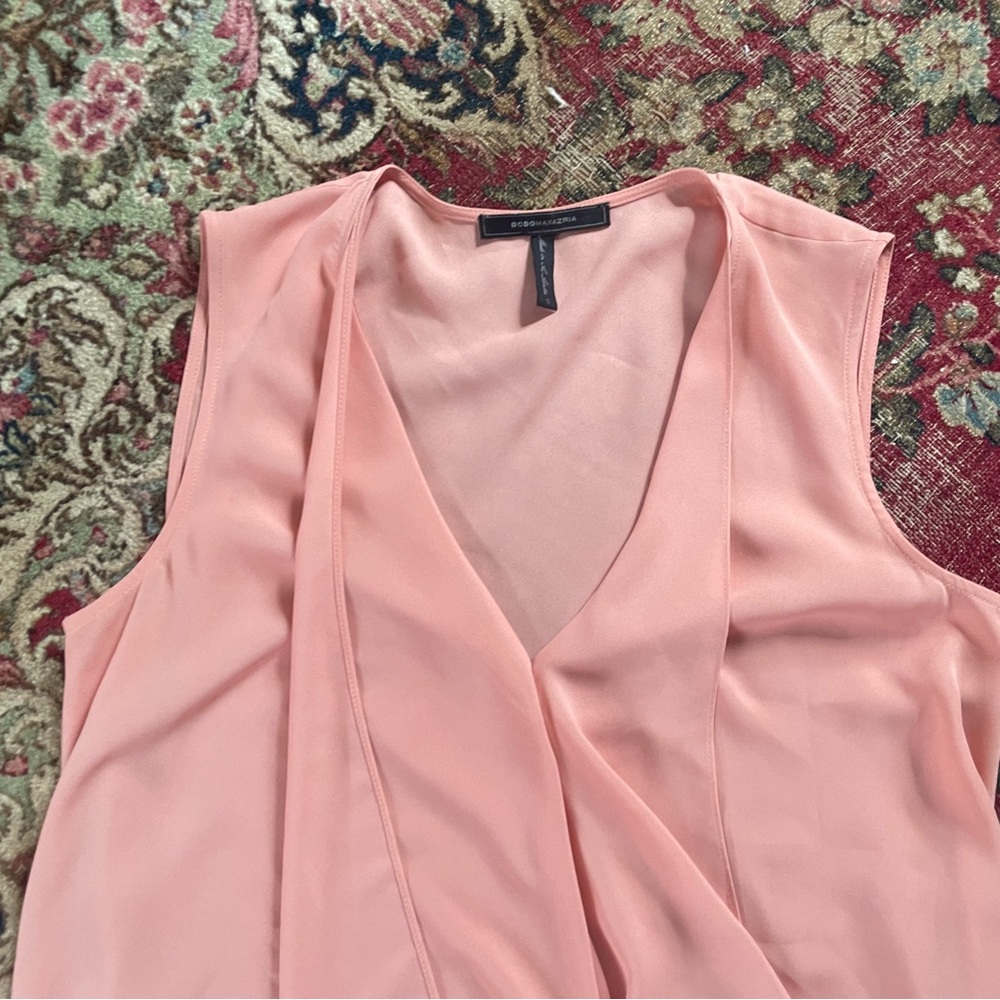 BCBG Max Azria Peach Asymmetrical Draped Sleeveless Dress Hi Low M - Picture 3 of 8